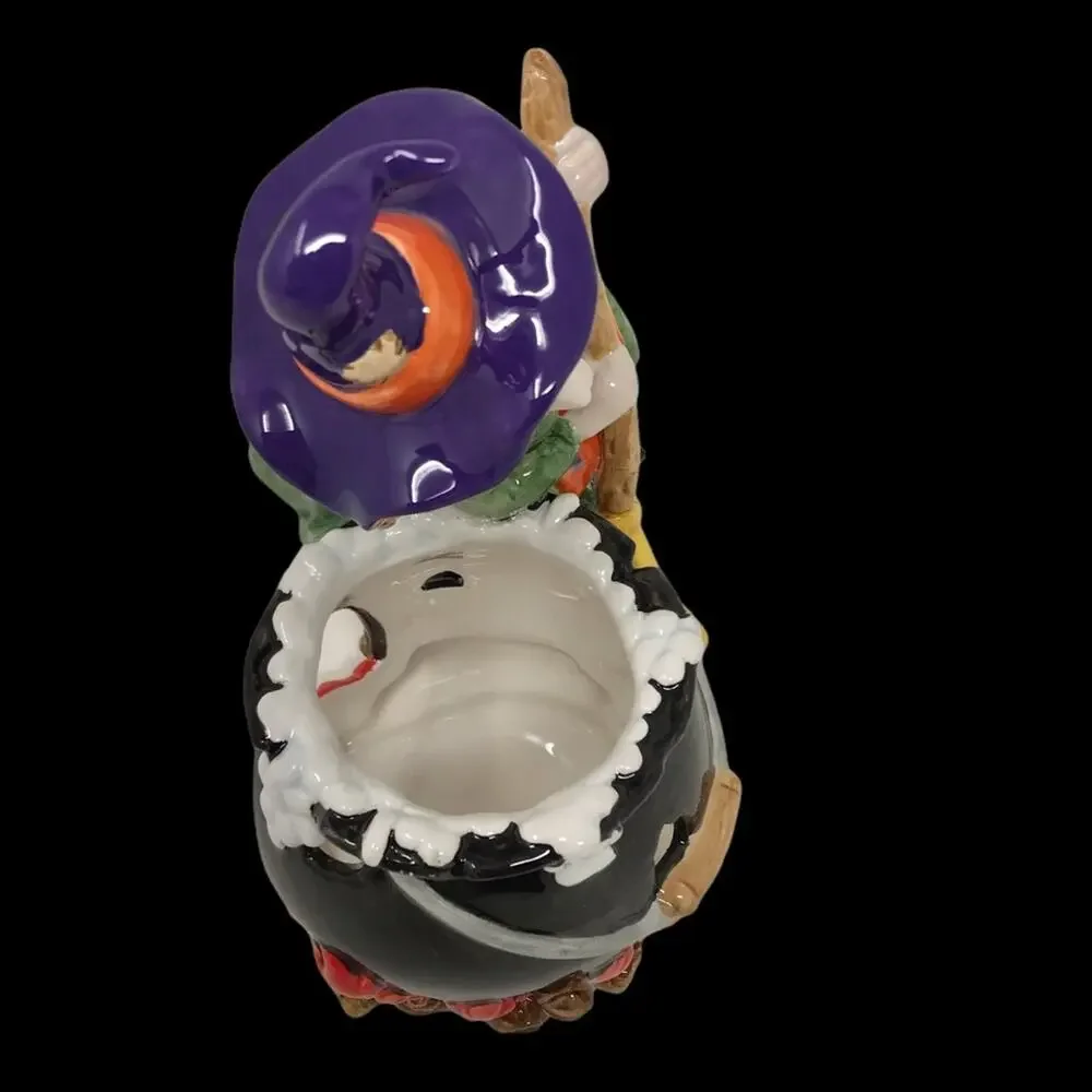 Halloween Ceramic Witch with Cauldron For Candle High Gloss Glaze